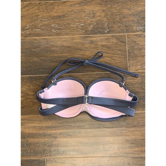 Xhilaration Bikini Top Bandeau Molded Laser Cut Swimsuit Pink Gray Geometric XS - Picture 2 of 9